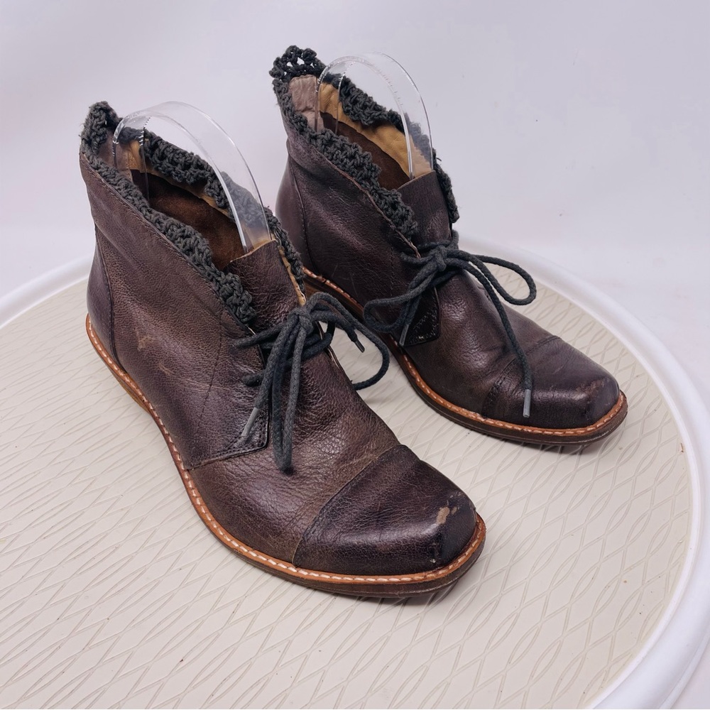 Anthropologie Latigo Size 6 Victorian Ankle Boot Heel Booties Brown Leather
